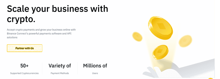 Binance Connect web page: Scale your business with crypto