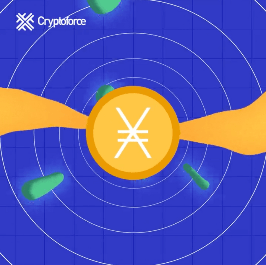 Cryptoforce illustration of a gold Ӿ coin