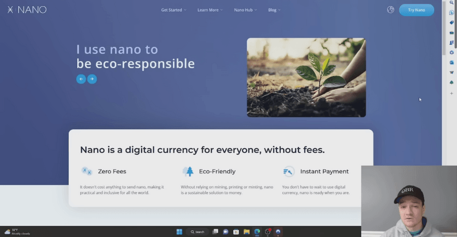 Screen recording of a nano website reading: I use nano to be eco-responsible